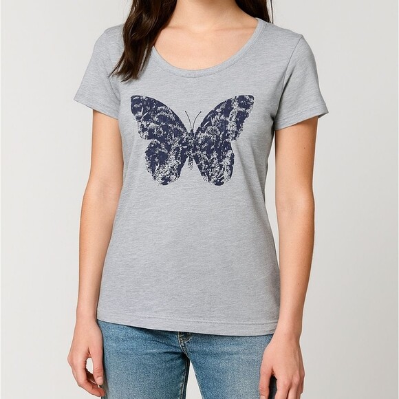 Butterfly Graphic Tee Blue Scoop Neck T-Shirt M Cyber Grunge Girlhoodcore - Picture 1 of 6